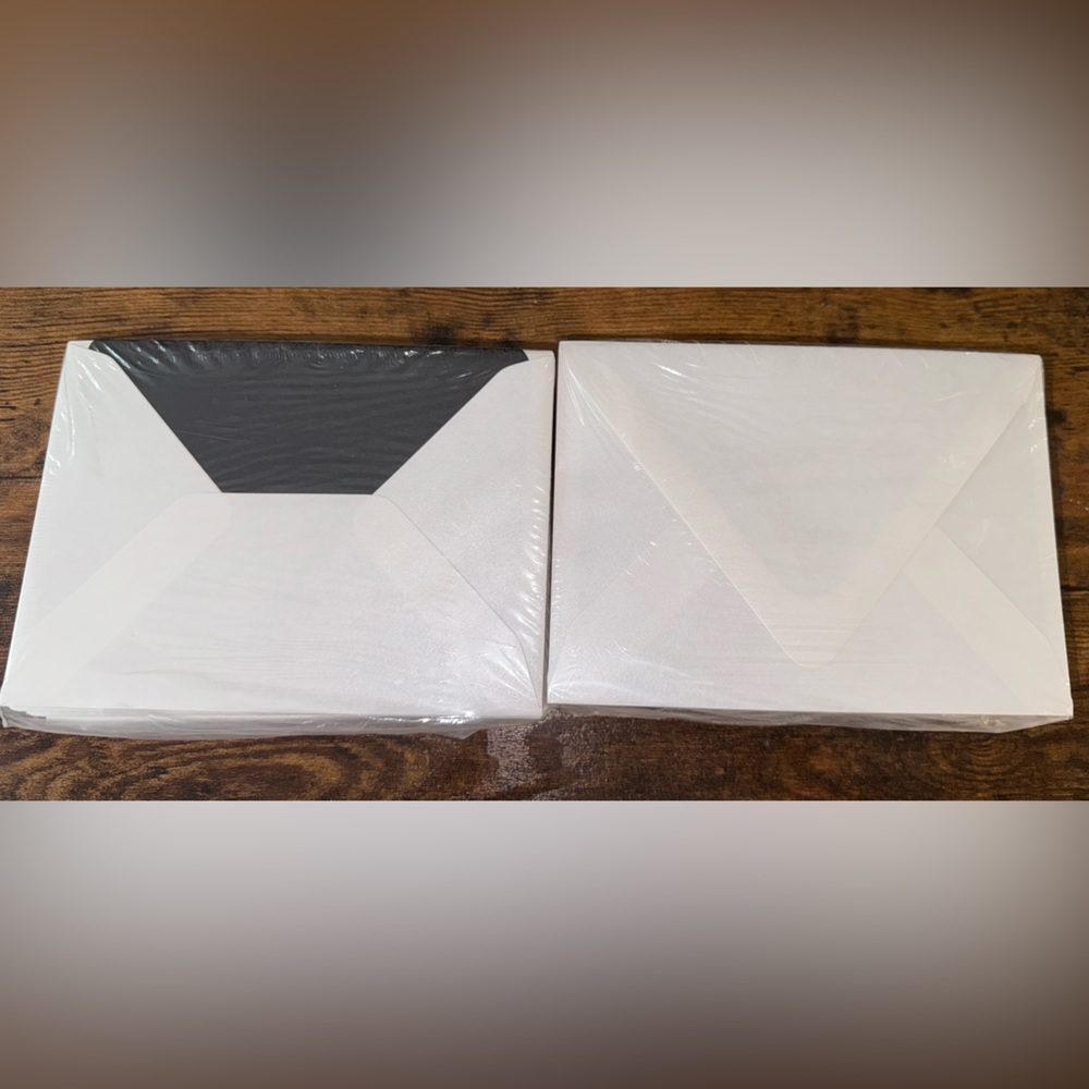 Black lined white shimmer finish 5x7 envelopes 100 pack. Sealed. Never opened.
